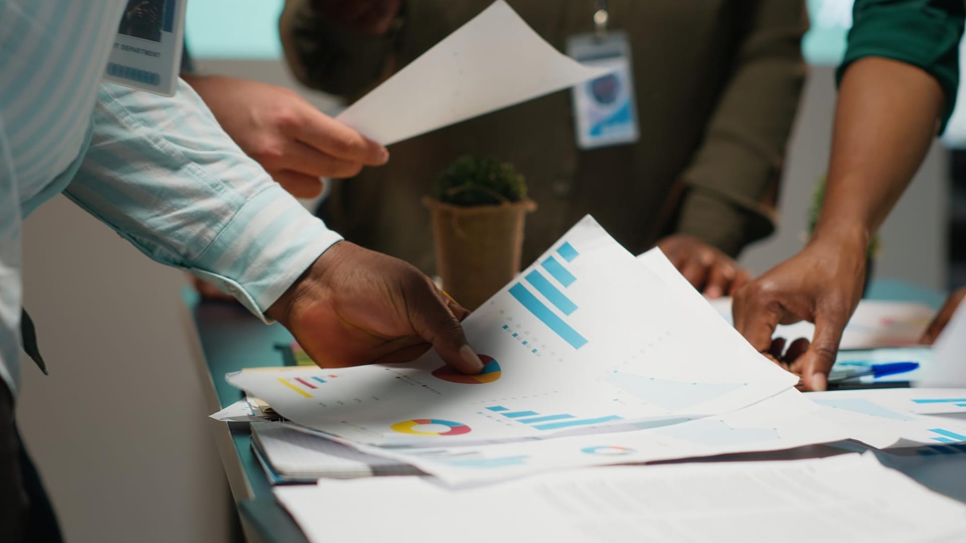 Startup founders reviewing financial documents